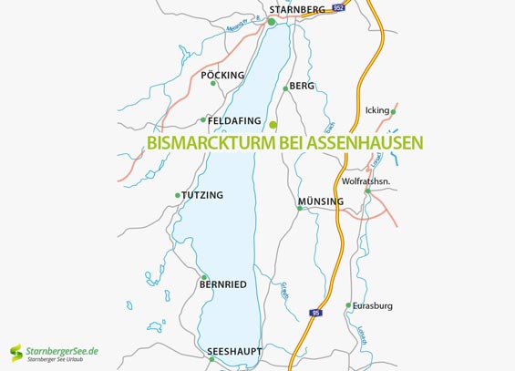 Bismarckturm bei Assenhausen auf der Karte